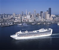 A cruise ship leaving Seattle